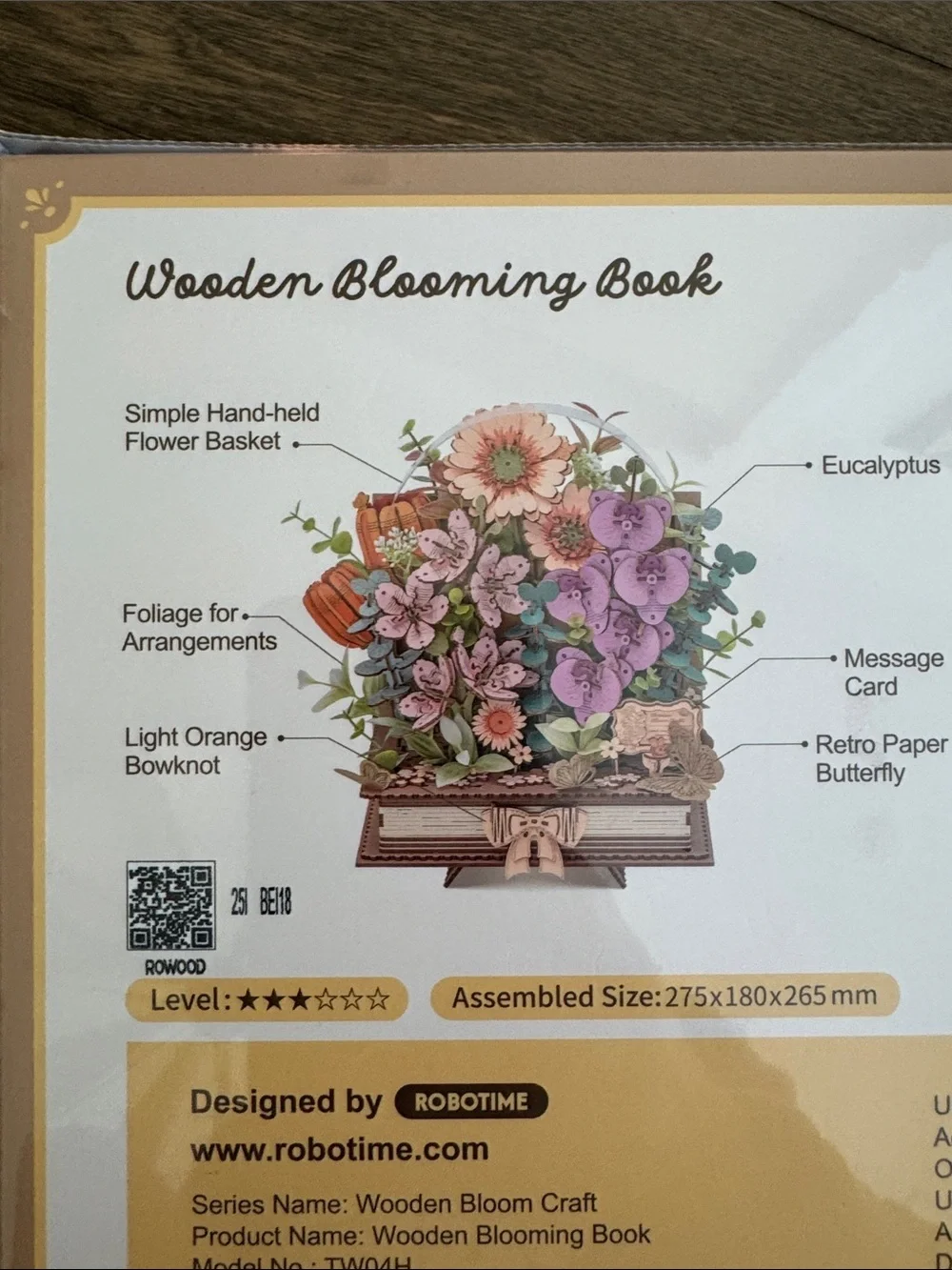 Rowood Wooden Blooming Book DIY Flower Bouquet 3D 552 Piece Puzzle TW04H New